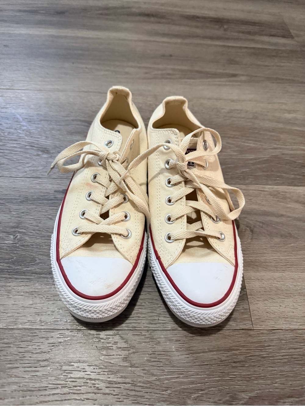 Converse Cream Canvas Sneakers with Red Accent